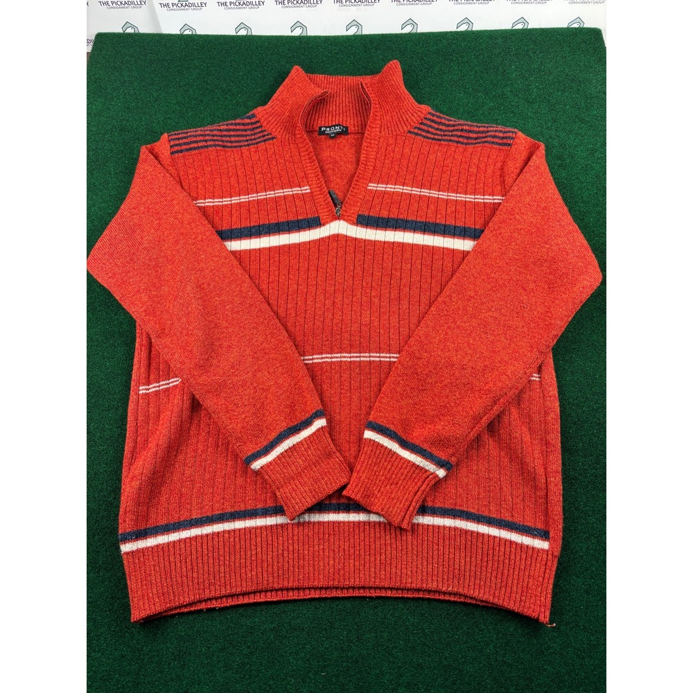 PRONTI Collection By Phita‎ Men's 2X Red Striped Quarter Zip Knit Sweater